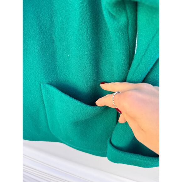 Vintage 70s Gregge Sport Green 200% Wool Union Made Open Front Coat Sz 8 - Picture 2 of 7